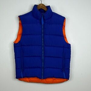 Vintage MEC Goose Down Vest Mens Large Blue Orange Winter Puffy Made in USA
